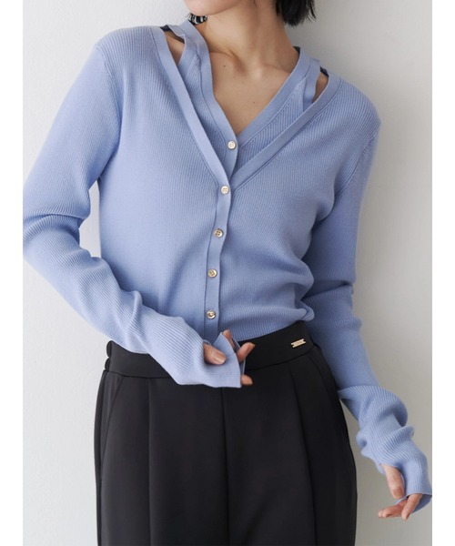 TONAL（トーナル）の「レイヤードリブニット（ニット/セーター・レディース・ライトブルー/オフホワイト/ブラウン・MEDIUM）」の3枚目の写真