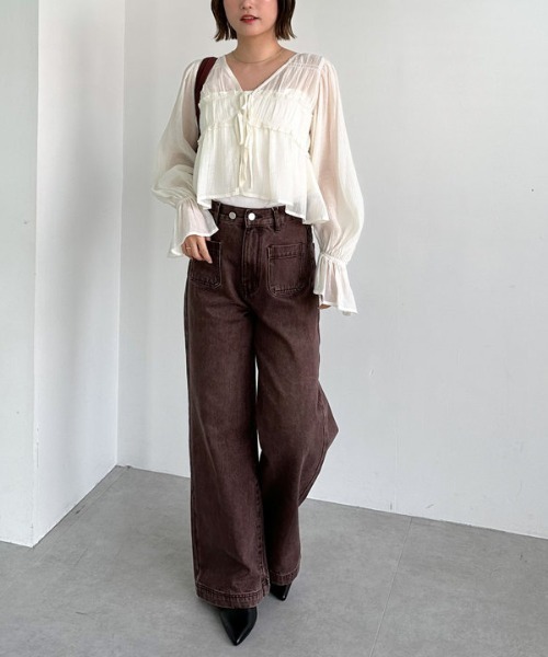 archives（アルシーヴ）の「楊柳シャーリングショートブラウス（シャツ/ブラウス・レディース・アイボリー/ブラック/ブラウン/グレー・MEDIUM）」の17枚目の写真