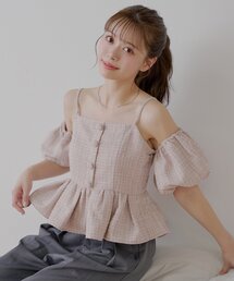 【新素材】2wayツイードオフショルブラウス