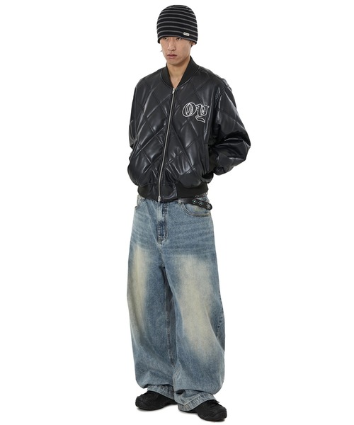 アップルバム ブラック・ホワイトチェックボンバージャケット アップルバム ブラック・ホワイトチェックボンバージャケット