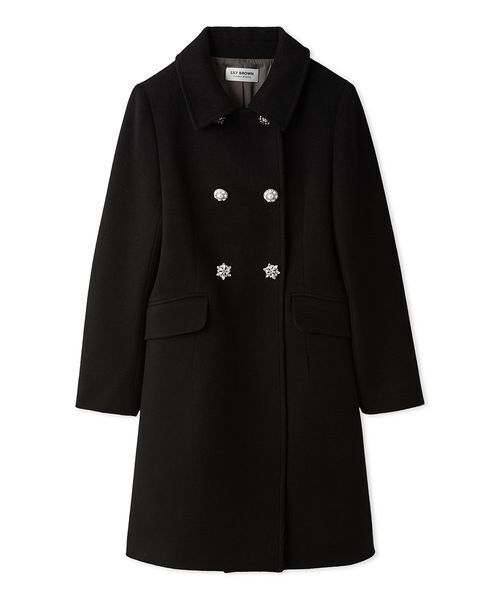 LILY BROWN CANDY STOCK 黒　ビジュー　ロングコート　ウール セール】[L.B CANDY STOCK]ダブルビジューミディコート（チェスター