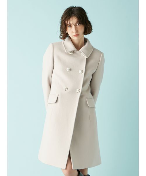 LILY BROWN（リリーブラウン）の「[L.B CANDY STOCK]ダブルビジューミディコート（チェスターコート・レディース・アイボリー/ブラック・0/1）」の3枚目の写真