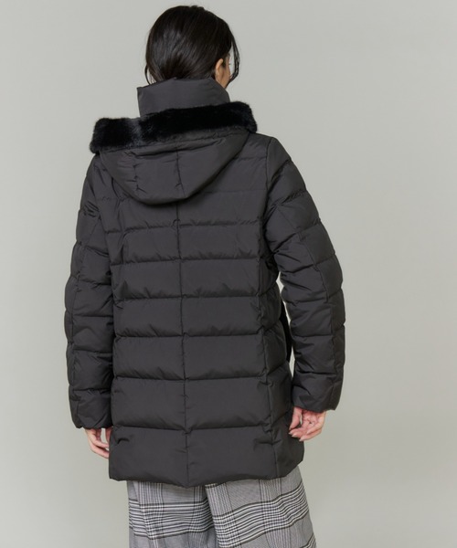 セール】フェイクファーフードダウンコート「ミドル丈」（ダウン