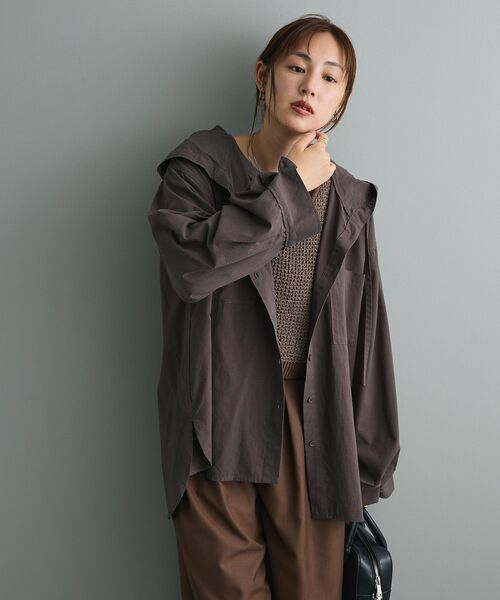 CRAFT STANDARD BOUTIQUE(クラフトスタンダードブティック)の「フーディーオーバーサイズシャツ(シャツ/ブラウス・レディース・サックスブルー/ライトベージュ/チャコールグレー・FREE)」の5枚目の写真