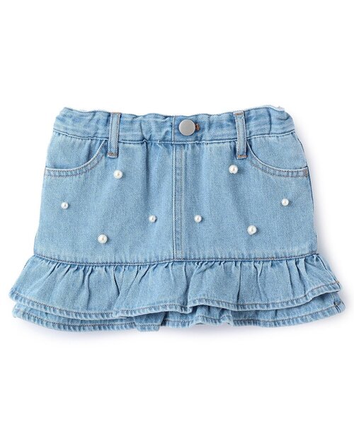 petit main(プティマイン)の「パールデニムスカパン(スカート・キッズ・サックスブルー/ブルー/ブラック・100cm/110cm/120cm/90cm/130cm/80cm)」の1枚目の写真