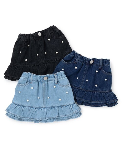 petit main(プティマイン)の「パールデニムスカパン(スカート・キッズ・サックスブルー/ブルー/ブラック・100cm/110cm/120cm/90cm/130cm/80cm)」の5枚目の写真