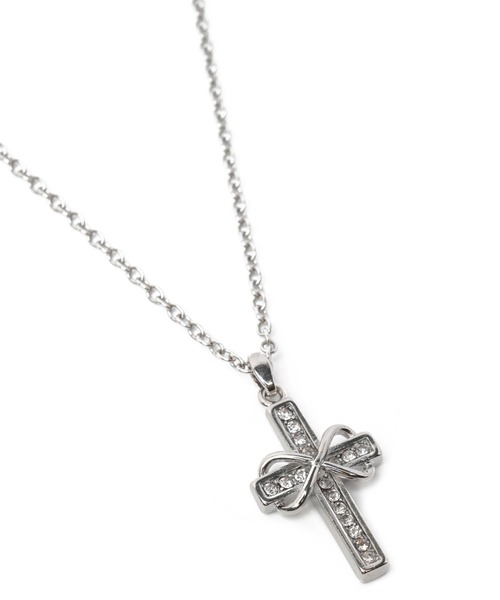 OY(オーワイ)の「『OY/オーワイ』 BOW CUBIC CROSS NECKLACE/グレアクロスネックレス(ネックレス・レディース・シルバー・FREE)」の1枚目の写真