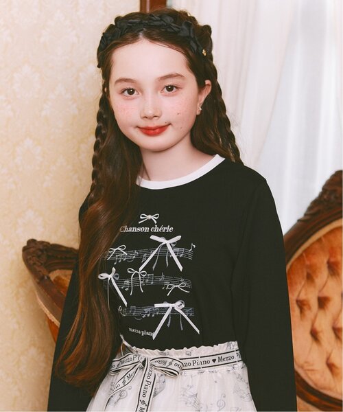メゾピアノジュニア　パヒューム柄半袖Tシャツ　140cm 新品未使用 nino レースフリルカットソー140 mezzo piano - メゾピアノ