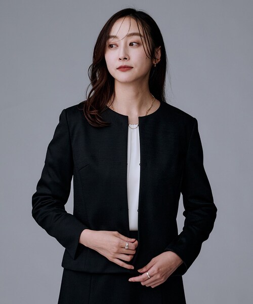 セール】【洗えるスーツ/ストレッチ】ウール混ジャージ ノーカラー