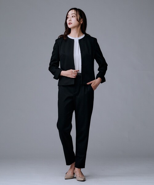 セール】【洗えるスーツ/ストレッチ】ウール混ジャージ ノーカラー