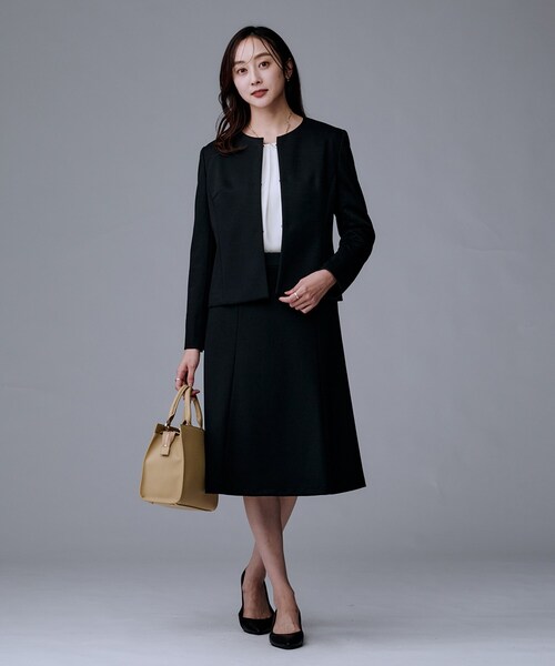 セール】【洗えるスーツ/ストレッチ】ウール混ジャージ ノーカラー