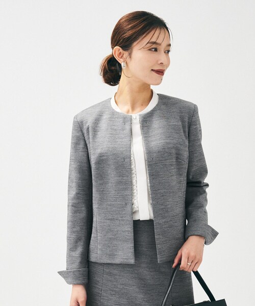 セール】【洗えるスーツ/ストレッチ】ウール混ジャージ ノーカラー