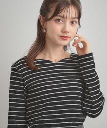 couture brooch | 【マシンウォッシャブル・通勤・大人可愛い】ハートネックテレコプルオーバー(Tシャツ/カットソー)