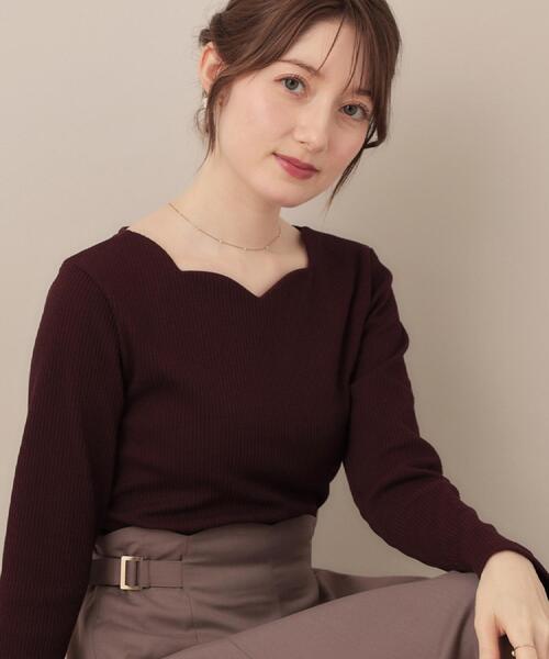 couture brooch（クチュールブローチ）の「【マシンウォッシャブル・通勤・大人可愛い】ハートネックテレコプルオーバー（Tシャツ/カットソー・レディース・オフホワイト/ブラック系2/ボルドー/ブラック・36/38/42/40）」の4枚目の写真