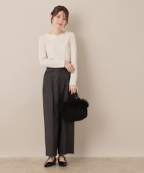 couture brooch（クチュールブローチ）の「【マシンウォッシャブル・通勤・大人可愛い】ハートネックテレコプルオーバー（Tシャツ/カットソー・レディース・オフホワイト/ブラック系2/ボルドー/ブラック・36/38/42/40）」の19枚目の写真