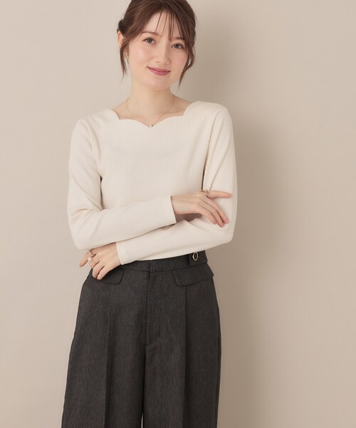 couture brooch（クチュールブローチ）の「【マシンウォッシャブル・通勤・大人可愛い】ハートネックテレコプルオーバー（Tシャツ/カットソー・レディース・オフホワイト/ブラック系2/ボルドー/ブラック・36/38/42/40）」の22枚目の写真