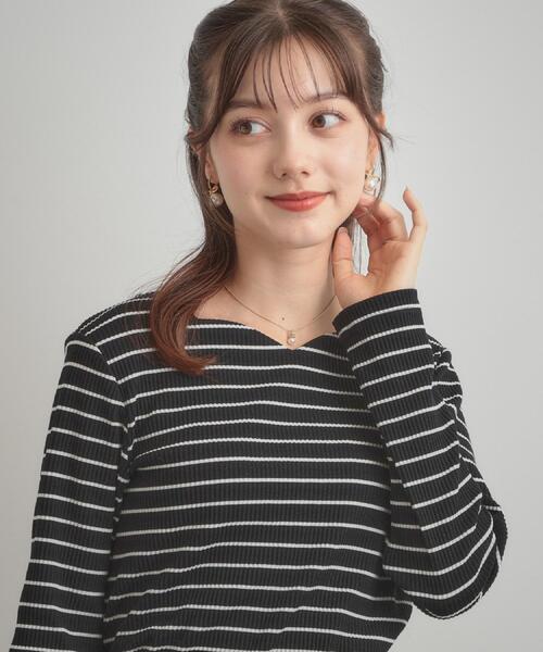 couture brooch（クチュールブローチ）の「【マシンウォッシャブル・通勤・大人可愛い】ハートネックテレコプルオーバー（Tシャツ/カットソー・レディース・オフホワイト/ブラック系2/ボルドー/ブラック・36/38/42/40）」の10枚目の写真