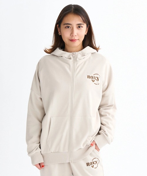 新品 ROXY フード付きジャケット Lサイズ ベージュ セール】JIVY ZIP HOODIE /ロキシーロゴワンポイントドロップ