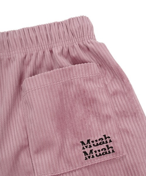 muahmuah(ムーアムーア)の「A'GEM/9 × .kom 『muah muah/ムーアムーア』 LOGO STITCH VELVET TRAINING PANTS/ベルベット ロゴ ステッチパンツ(スウェットパンツ・レディース・ネイビー/ピンク/グレー/ブラック・FREE)」の8枚目の写真