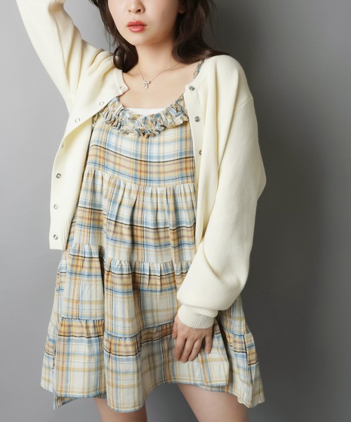 SPINNS（スピンズ）の「ティアードキャミワンピース/チェック/NEO森ガール（ワンピース・レディース・イエロー/バーガンディー/ブラック・ONESIZE）」の3枚目の写真