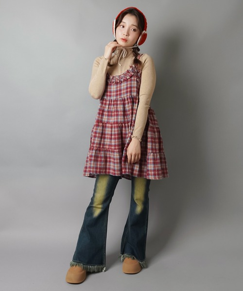 SPINNS（スピンズ）の「ティアードキャミワンピース/チェック/NEO森ガール（ワンピース・レディース・イエロー/バーガンディー/ブラック・ONESIZE）」の16枚目の写真