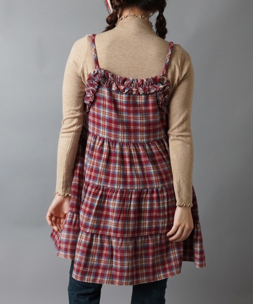 SPINNS（スピンズ）の「ティアードキャミワンピース/チェック/NEO森ガール（ワンピース・レディース・イエロー/バーガンディー/ブラック・ONESIZE）」の8枚目の写真