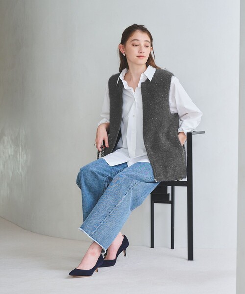 フォックスカシミヤ スパンコール ジップ ベスト（ベスト）｜UNITED