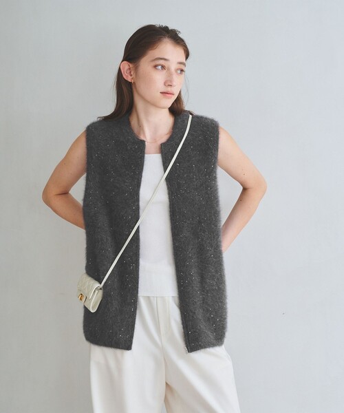フォックスカシミヤ スパンコール ジップ ベスト（ベスト）｜UNITED