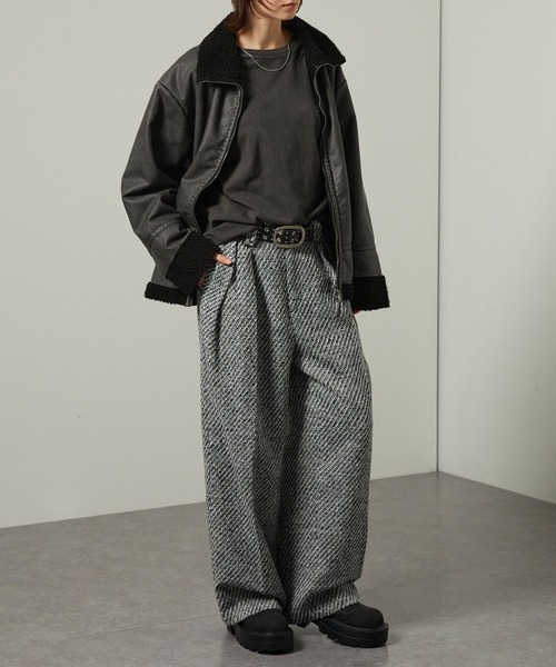 Alfred Alex(アルフレッドアレックス)の「【Alfred Alex】ヘビータックツイードワイドストレートパンツ(スラックス・メンズ・チャコール/グレー・M/S/L)」の21枚目の写真