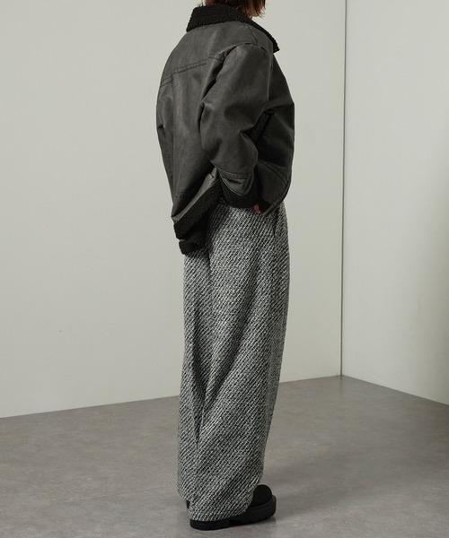 AT LAST&CO ウールスラックス ツイード 肉厚 ワイド AT LAST&CO ウールスラックス ツイード 肉厚 ワイド