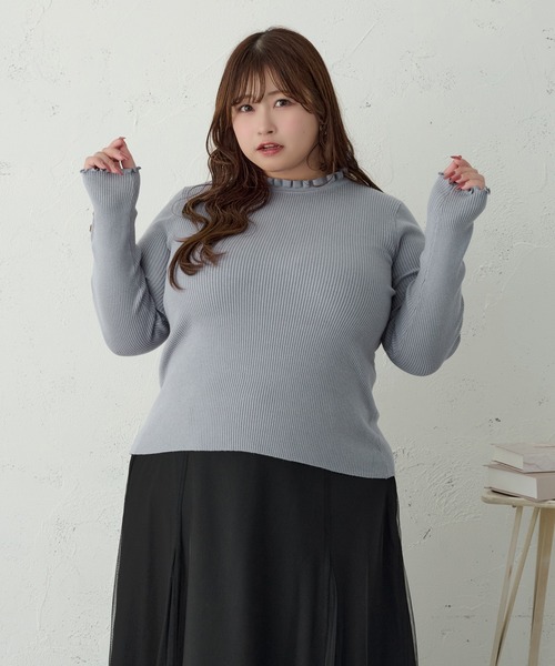 Louiosy(ルオシー)の「【大きいサイズ】袖ボタンフリルネックリブニット(ニット/セーター・レディース・オフホワイト/ブルー・4L/X-LARGE/3L)」の10枚目の写真