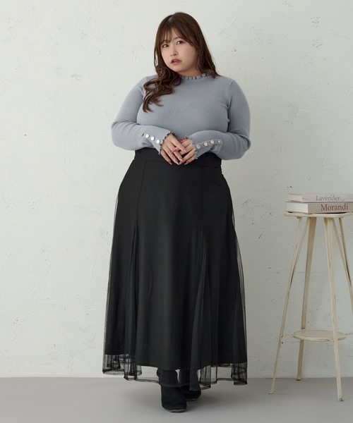 Louiosy(ルオシー)の「【大きいサイズ】袖ボタンフリルネックリブニット(ニット/セーター・レディース・オフホワイト/ブルー・4L/X-LARGE/3L)」の11枚目の写真