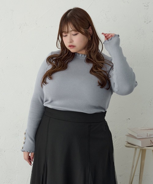 Louiosy(ルオシー)の「【大きいサイズ】袖ボタンフリルネックリブニット(ニット/セーター・レディース・オフホワイト/ブルー・4L/X-LARGE/3L)」の19枚目の写真