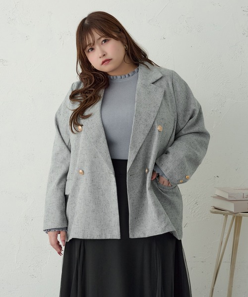 Louiosy(ルオシー)の「【大きいサイズ】袖ボタンフリルネックリブニット(ニット/セーター・レディース・オフホワイト/ブルー・4L/X-LARGE/3L)」の9枚目の写真