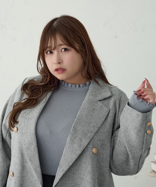 Louiosy(ルオシー)の「【大きいサイズ】袖ボタンフリルネックリブニット(ニット/セーター・レディース・オフホワイト/ブルー・4L/X-LARGE/3L)」の21枚目の写真