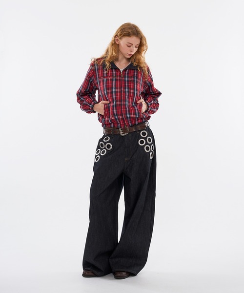 WISH FOR EVER(ウィッシュフォーエバー)の「ASSORT EYELET DESIGN CURVE WIDE PANTS / アソートアイレットデザイカーブワイドパンツ(デニムパンツ・メンズ・ライトブルー/インディゴブルー・SMALL/LARGE/MEDIUM)」の14枚目の写真