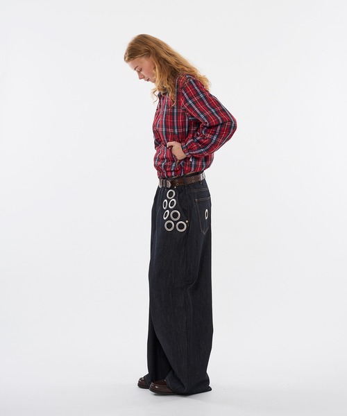 WISH FOR EVER(ウィッシュフォーエバー)の「ASSORT EYELET DESIGN CURVE WIDE PANTS / アソートアイレットデザイカーブワイドパンツ(デニムパンツ・メンズ・ライトブルー/インディゴブルー・SMALL/LARGE/MEDIUM)」の15枚目の写真