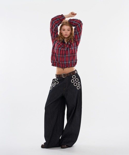 WISH FOR EVER(ウィッシュフォーエバー)の「ASSORT EYELET DESIGN CURVE WIDE PANTS / アソートアイレットデザイカーブワイドパンツ(デニムパンツ・メンズ・ライトブルー/インディゴブルー・SMALL/LARGE/MEDIUM)」の16枚目の写真