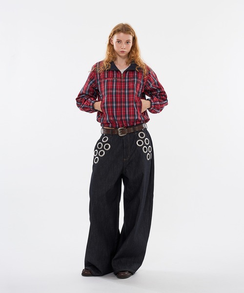 WISH FOR EVER(ウィッシュフォーエバー)の「ASSORT EYELET DESIGN CURVE WIDE PANTS / アソートアイレットデザイカーブワイドパンツ(デニムパンツ・メンズ・ライトブルー/インディゴブルー・SMALL/LARGE/MEDIUM)」の17枚目の写真