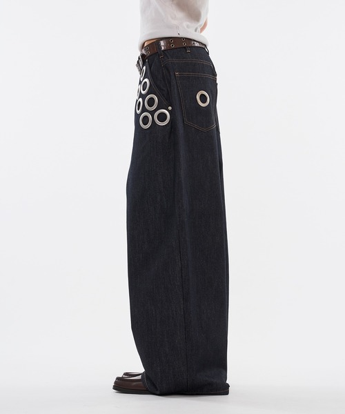 WISH FOR EVER(ウィッシュフォーエバー)の「ASSORT EYELET DESIGN CURVE WIDE PANTS / アソートアイレットデザイカーブワイドパンツ(デニムパンツ・メンズ・ライトブルー/インディゴブルー・SMALL/LARGE/MEDIUM)」の8枚目の写真