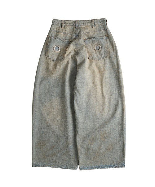 WISH FOR EVER(ウィッシュフォーエバー)の「ASSORT EYELET DESIGN CURVE WIDE PANTS / アソートアイレットデザイカーブワイドパンツ(デニムパンツ・メンズ・ライトブルー/インディゴブルー・SMALL/LARGE/MEDIUM)」の4枚目の写真