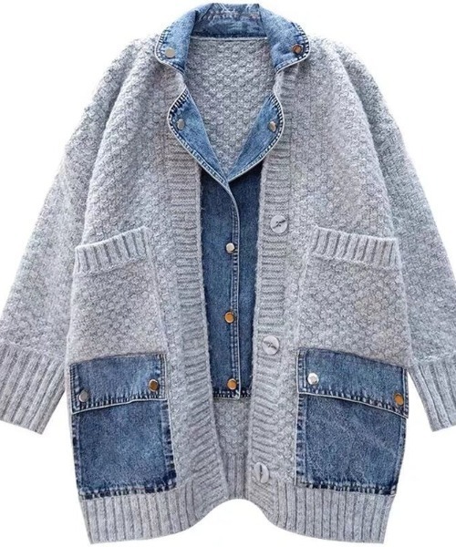 deux amour（ドゥーザムール）の「デニムドッキングニットコート（その他アウター・レディース・ベージュ/チャコールグレー/グレー/ブラック/ブラウン・FREE）」の3枚目の写真