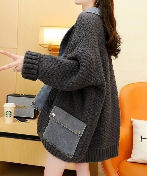 deux amour（ドゥーザムール）の「デニムドッキングニットコート（その他アウター・レディース・ベージュ/チャコールグレー/グレー/ブラック/ブラウン・FREE）」の6枚目の写真