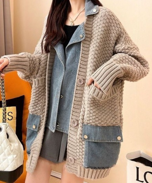 deux amour（ドゥーザムール）の「デニムドッキングニットコート（その他アウター・レディース・ベージュ/チャコールグレー/グレー/ブラック/ブラウン・FREE）」の12枚目の写真