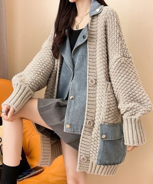 deux amour（ドゥーザムール）の「デニムドッキングニットコート（その他アウター・レディース・ベージュ/チャコールグレー/グレー/ブラック/ブラウン・FREE）」の13枚目の写真