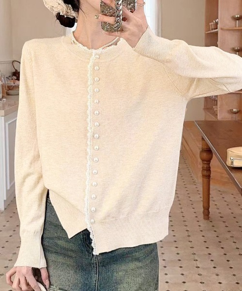 ONEP STAR（ワンピスター）の「ベーシックふんわりカーディガン（カーディガン/ボレロ・レディース・ピンク/ワインレッド/ライトブルー/ベージュ/オフホワイト/ブラック/グレー・FREE）」の4枚目の写真