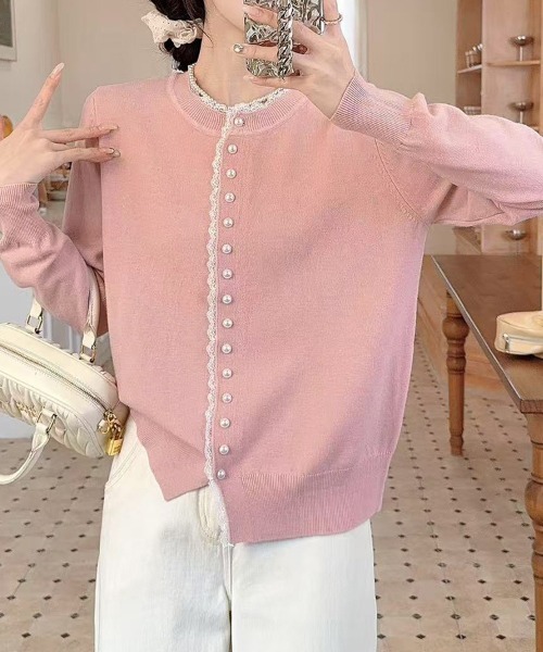 ONEP STAR（ワンピスター）の「ベーシックふんわりカーディガン（カーディガン/ボレロ・レディース・ピンク/ワインレッド/ライトブルー/ベージュ/オフホワイト/ブラック/グレー・FREE）」の6枚目の写真