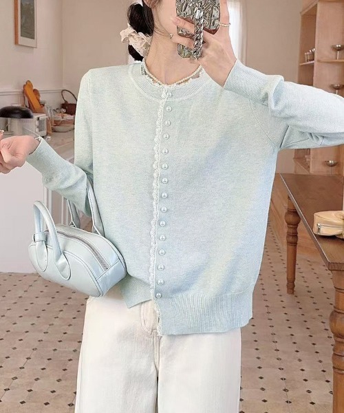 ONEP STAR（ワンピスター）の「ベーシックふんわりカーディガン（カーディガン/ボレロ・レディース・ピンク/ワインレッド/ライトブルー/ベージュ/オフホワイト/ブラック/グレー・FREE）」の5枚目の写真