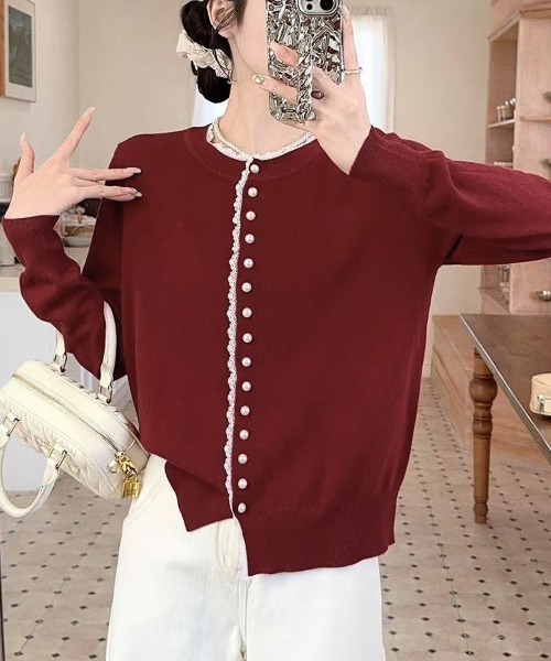 ONEP STAR（ワンピスター）の「ベーシックふんわりカーディガン（カーディガン/ボレロ・レディース・ピンク/ワインレッド/ライトブルー/ベージュ/オフホワイト/ブラック/グレー・FREE）」の14枚目の写真