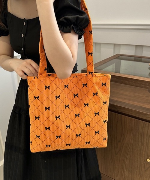 VIBGYOR(ヴィブジョー)の「urbanfemine./リボンコーデュロイトートバッグ U7405(トートバッグ・レディース・ホワイト/ベージュ/イエロー/オレンジ/ブルー/グリーン・FREE)」の9枚目の写真
